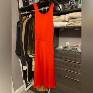 NWT Ann Taylor- red silk-like long cross back dress. Size 4